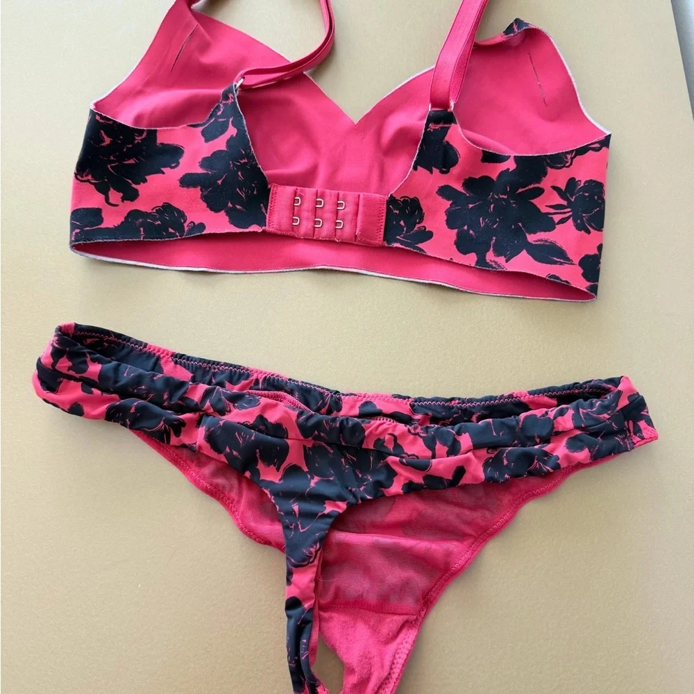 Floral Red & Black Lingerie matching set size S